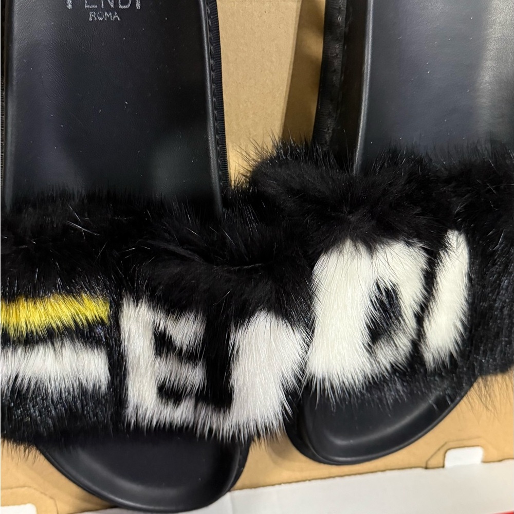 Fendi Black and White Fur Sandals
